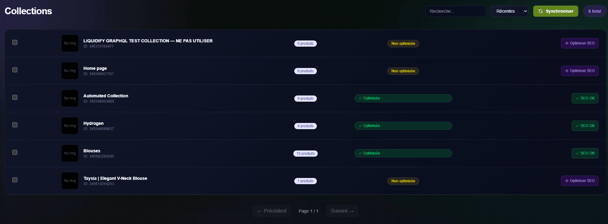 Collections produits Liquidify