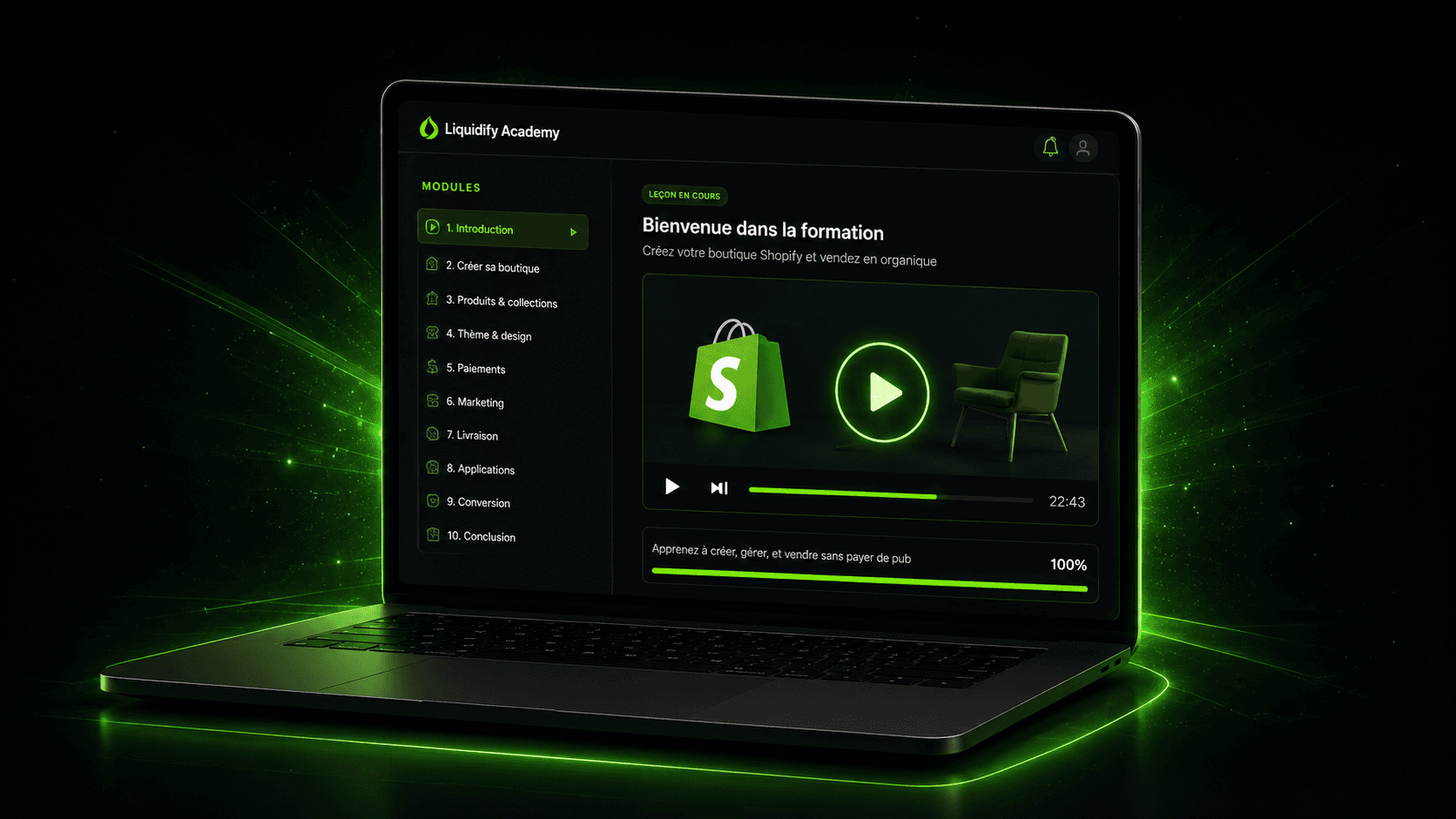 Plateforme de formation Shopify Liquidify Academy