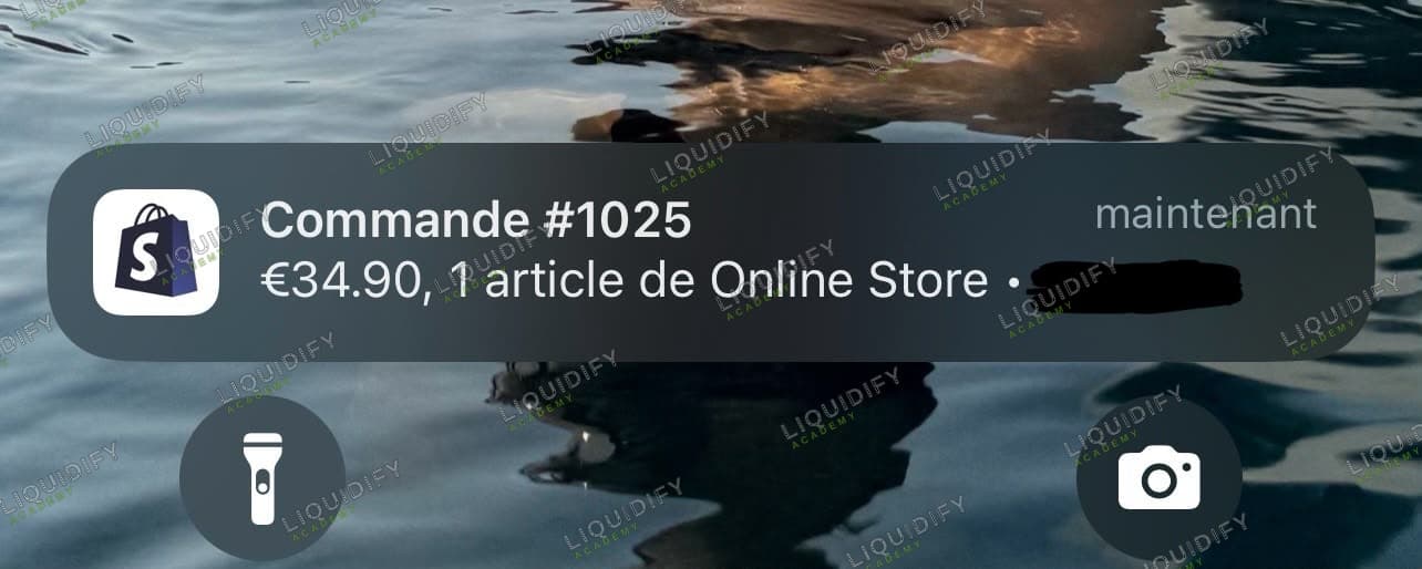 Notification d’une nouvelle commande Shopify de 34,90 euros