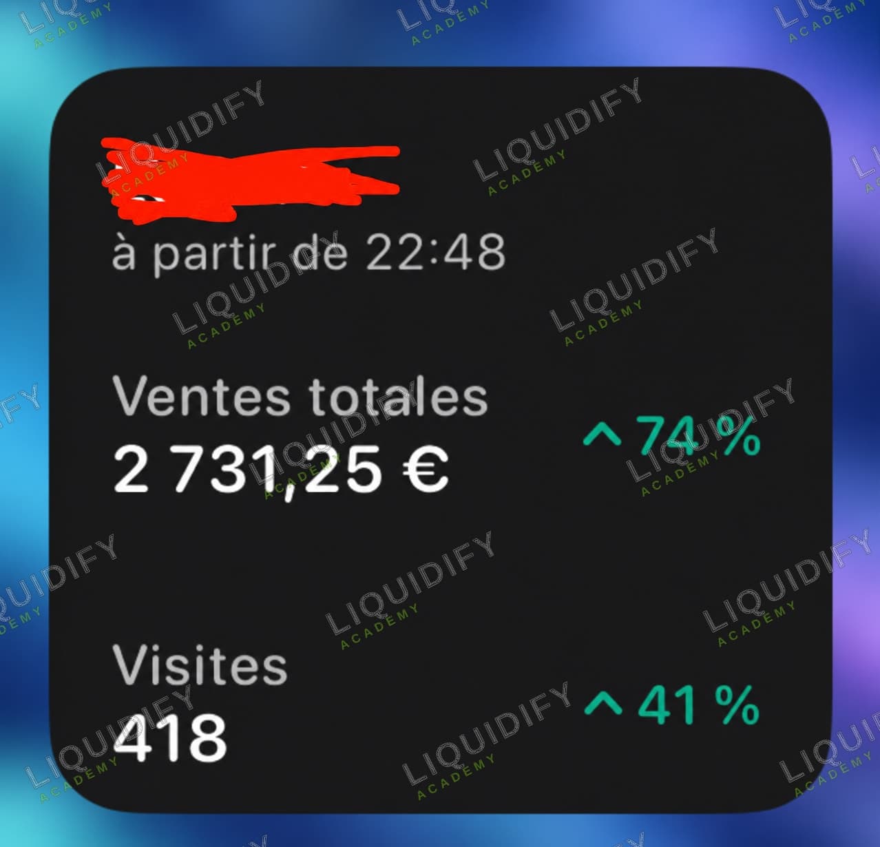 Aperçu Shopify affichant 2 731,25 euros de ventes